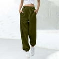 thumbnail image 1 of Women's Sweatpants Solid Color Button Zipper Elastic Waistband Cinch Bottom Casual Sports Pants With Side Pockets (M, Army Green), 1 of 4