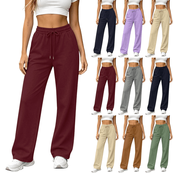 Women's Sweatpants Solid Color Straight Leg Lightweight Pants Casual Athleisure High Waist Baggy Drawstring Trousers