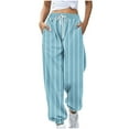 thumbnail image 1 of Women's Sweatpants Striped Print Casual Loose Drawstring Elastic Waist Wide Leg Jogger Pants With Side Pockets (2XL, Light Blue), 1 of 5