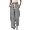 thumbnail image 1 of Women's Sweatpants Striped Print Casual Loose Drawstring Elastic Waist Wide Leg Jogger Pants With Side Pockets (M, Dark Gray), 1 of 5