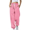 thumbnail image 1 of Women's Sweatpants Striped Print Casual Loose Drawstring Elastic Waist Wide Leg Jogger Pants With Side Pockets (M, Pink), 1 of 5