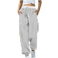 thumbnail image 1 of Women's Sweatpants Striped Print Casual Loose Drawstring Elastic Waist Wide Leg Jogger Pants With Side Pockets (XL, White), 1 of 5
