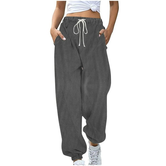 Women's Sweatpants Tall Casual Solid Color Elastic Waist Casual Relaxed Fit Pull On Athleisure With Side Pockets Dark Gray L