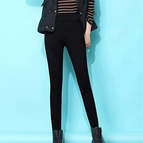 Women's Sweatpants Tall Fleece Fashion Solid Color Plush Thickened Insulation Loose And Slim Slim Leggings With Pocket Black L