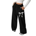 thumbnail image 1 of Women's Sweatpants Wide Leg Bow Sweat Pants Baggy Drawstring Jogging Pants Yoga Lounge Pant with Pockets Black S, 1 of 3