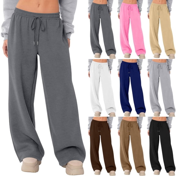 Women's Sweatpants Wide Leg Fleece Lined Sweat Pants Fall Winter Clothes 2026 Baggy Drawstring Joggers with Pockets Dark Gray XL