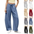 thumbnail image 1 of Women's Sweatpants Wide Leg High Waist Casual Baggy Joggers Drawstring Straight Leg Sweatpants with Large Patch Pockets Casual Pants With Drawstring Elastic Waistband Barrel Sweatpants, 1 of 6