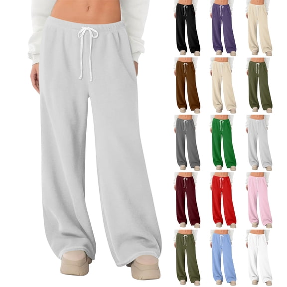 Women's Sweatpants Wide Leg Sweat Pants Fall Winter Clothes 2026 Baggy Drawstring Joggers with Pockets Gray L