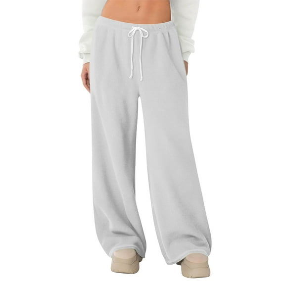 Women's Sweatpants Wide Leg Sweat Pants Fall Winter Clothes 2026 Baggy Drawstring Joggers with Pockets Gray XL