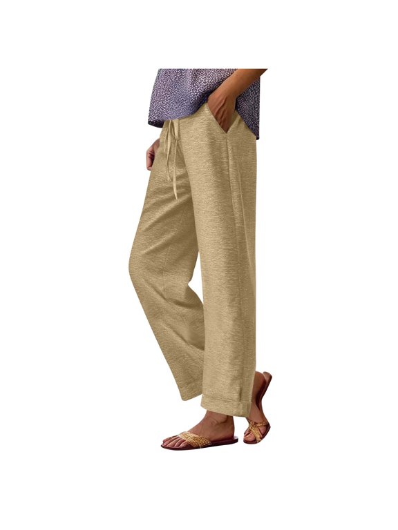 Women's Sweatpants Wide-leg Pants Solid Color Casual Straight Leg Wide Leg Drawstring Pocket Sweatpants Long Pants Athletic Pants for Workout, Jogging, Running Beige L