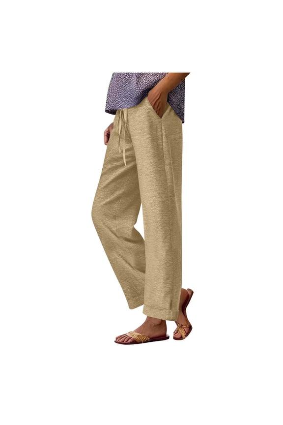 Women's Sweatpants Wide-leg Pants Solid Color Casual Straight Leg Wide Leg Drawstring Pocket Sweatpants Long Pants Athletic Pants for Workout, Jogging, Running Beige L