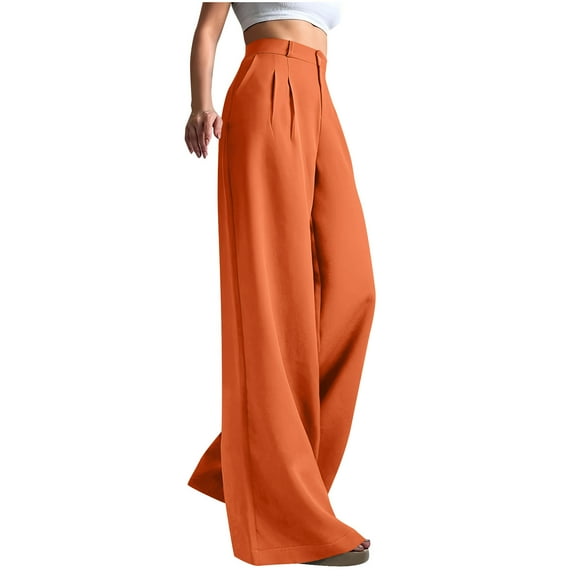 Women's Sweatpants Wide-leg Pants Spring And Solid Color Versatile Straight Tube High Waisted Commuting Suit Pants Wide Leg Pants Athletic Pants for Workout, Jogging, Running Orange M