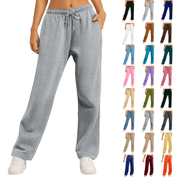 Women's Sweatpants with Pockets Fashion Drawstring Elastic Waist Solid Color Casual Sweat Length Pants