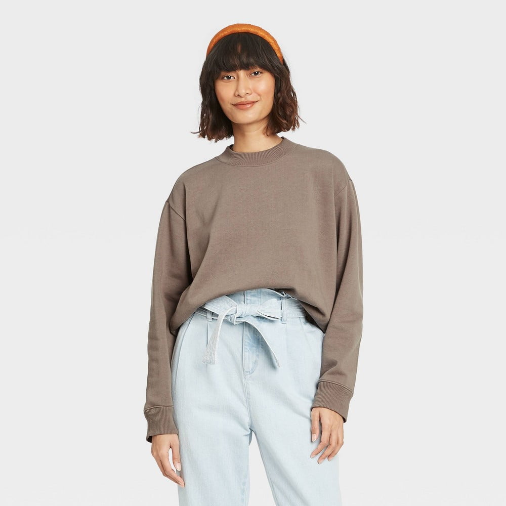 Women's Quarter Zip Sweatshirt - A New Day™ Brown M