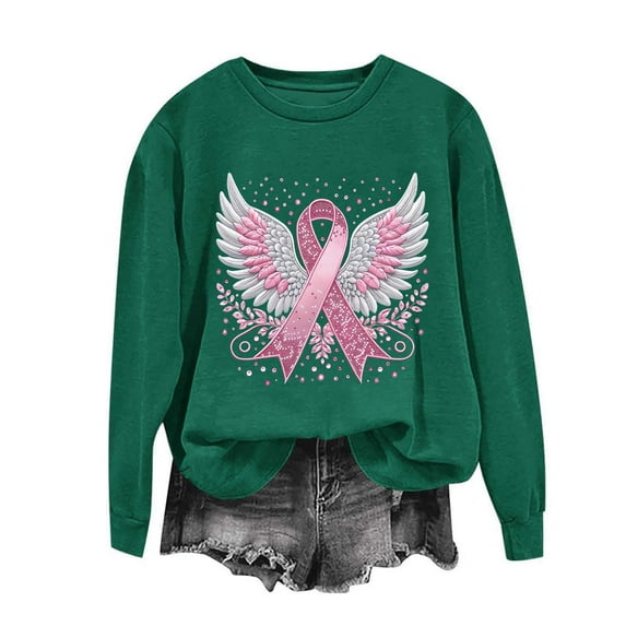 Women's Sweatshirt Breast Cancer Awareness Pink Ribbon Long Sleeve Crewneck Pullover Sweatshirt Comfortable Casual Streetwear