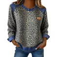 thumbnail image 1 of Women's Sweatshirt Casual Leopard Print Spliced Denim Round Neck Loose Pullover Oversized Sweatshirt for Women, 1 of 5