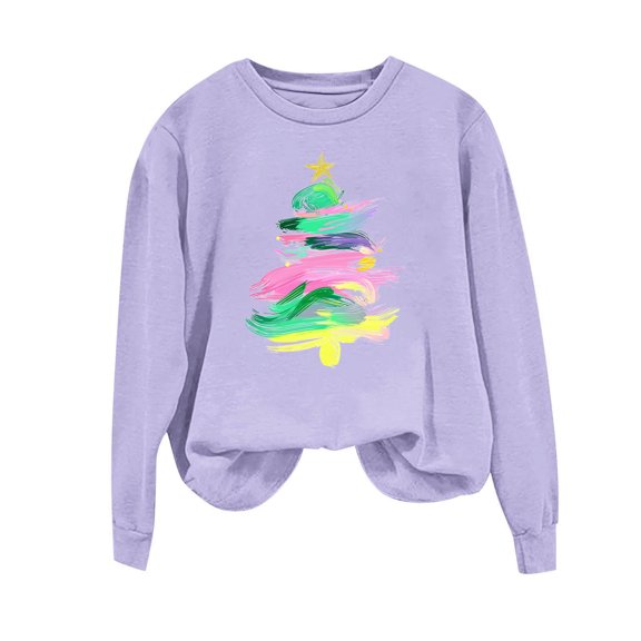 Women's Sweatshirt Christmas Printed Pullover Book Tops Christmas Tree Clothing Santa Claus Graphic Tees Merry Christmas Clothes Festival Shirts Trendy Garments