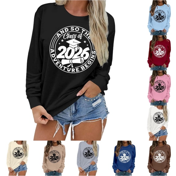 Women's Sweatshirt Class Of 2026 Graduation Graphic Crew Neck Long Sleeve Pullover Raglan Top Streetwear Hoodie Alternative