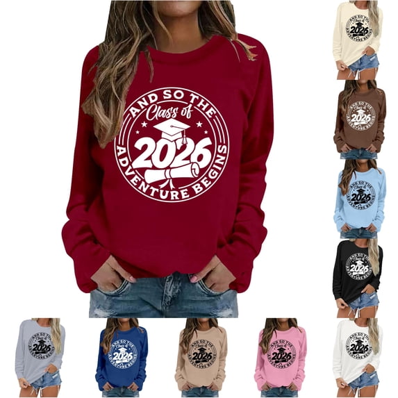 Women's Sweatshirt Class Of 2026 Graduation Graphic Crew Neck Long Sleeve Pullover Raglan Top Streetwear Hoodie Alternative