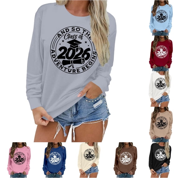 Women's Sweatshirt Class Of 2026 Graduation Graphic Crew Neck Long Sleeve Pullover Raglan Top Streetwear Hoodie Alternative