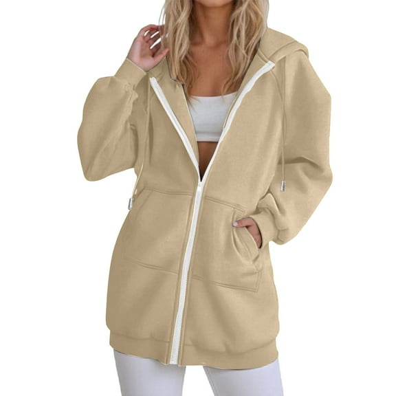 Women's Sweatshirt Comdrip Women's Autumn and Winter Letter Print Long Sleeve Sweatshirt Womens Zip Up Hoodies Khaki S