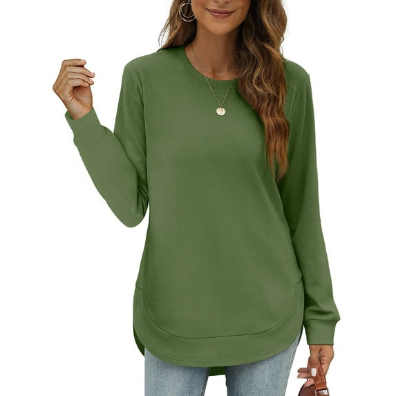 Women's Sweatshirt Crewneck Curved Hem,Long Sleeve Shirt Womens Loose Top Women Pullover Army Green 2XL