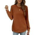 thumbnail image 1 of Women's Sweatshirt Crewneck Curved Hem,Long Sleeve Shirt Womens Loose Top Women Pullover Ginger S, 1 of 5