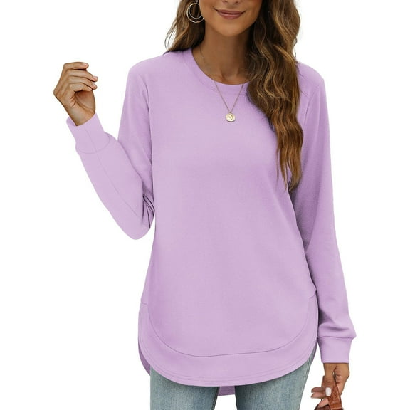 Women's Sweatshirt Crewneck Curved Hem,Long Sleeve Shirt Womens Loose Top Women Pullover Light Purple 2XL