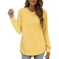 thumbnail image 1 of Women's Sweatshirt Crewneck Curved Hem,Long Sleeve Shirt Womens Loose Top Women Pullover Yellow 2XL, 1 of 6