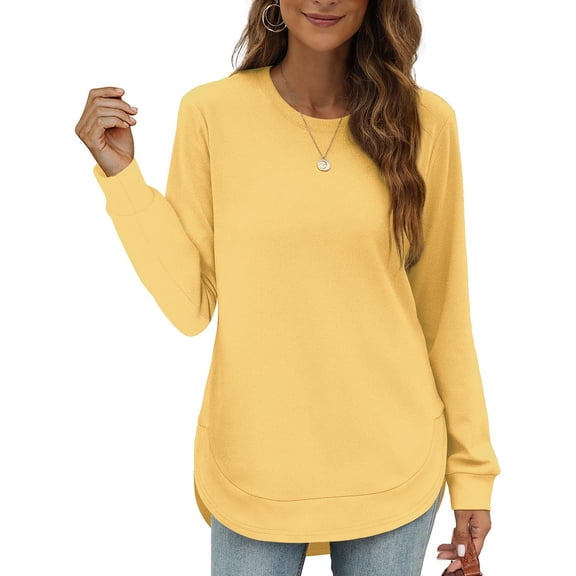 Women's Sweatshirt Crewneck Curved Hem,Long Sleeve Shirt Womens Loose Top Women Pullover Yellow 2XL
