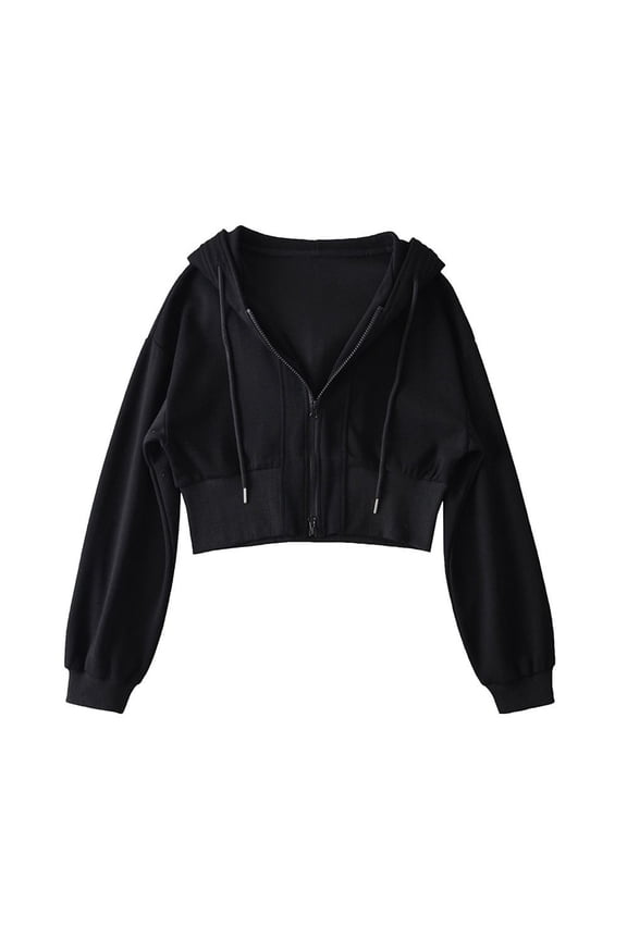 Women's Sweatshirt Cropped Solid Tone Warm Cozy Knit Zip Hooded Sweatshirt Practical Double Zipper Relaxed Fit Daily Top Women Hoodies