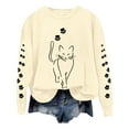 thumbnail image 1 of Women's Sweatshirt Cute Cartoon Cat Print Long Sleeve Crew Neck Casual Pullover Shirts Beige, 1 of 5