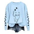 thumbnail image 1 of Women's Sweatshirt Cute Cartoon Cat Print Long Sleeve Crew Neck Casual Pullover Shirts Sky Blue, 1 of 5