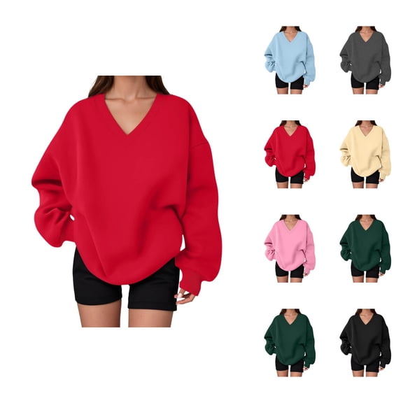 Women's Sweatshirt Fall Winter Comfort V Neck Oversized Sweat Shirts Pullover Tops