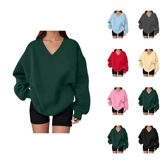 Women's Sweatshirt Fall Winter Comfort V Neck Oversized Sweat Shirts Pullover Tops