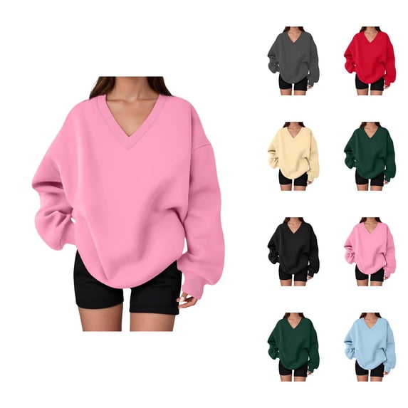 Women's Sweatshirt Fall Winter Comfort V Neck Oversized Sweatshirts Pullover Tops