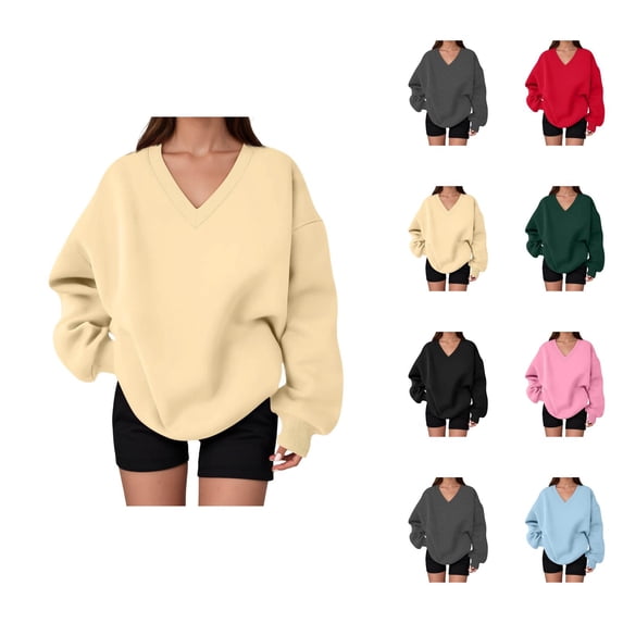 Women's Sweatshirt Fall Winter Comfort V Neck Oversized Sweatshirts Pullover Tops