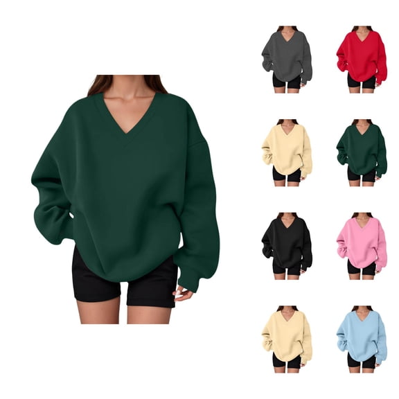 Women's Sweatshirt Fall Winter Comfort V Neck Oversized Sweatshirts Pullover Tops