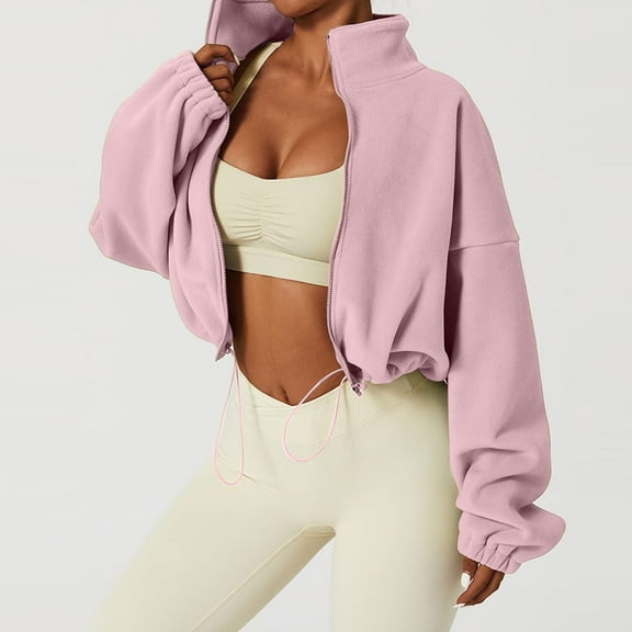 Women's Sweatshirt Full Zip Oversized Crop Jacket Winter Long Sleeve Stand Collar Workout Coat Windbreaker Active Jacket Women Top Women Sweatshirts Women Heavy Sweat Jacket with Hood Light