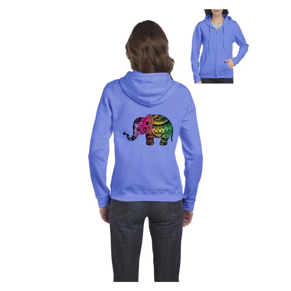 Women's Sweatshirt Full-Zip Pullover - Elephant