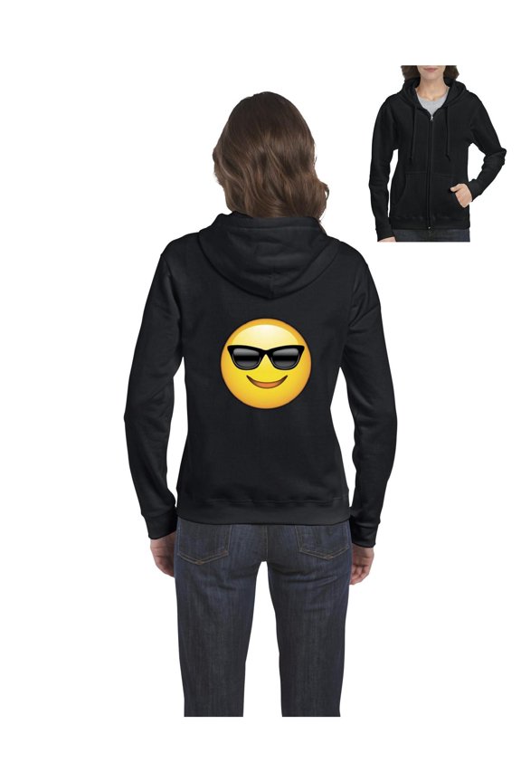 Women's Sweatshirt Full-Zip Pullover - Emoji with Sunglasses