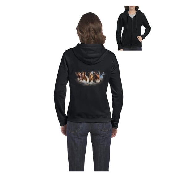 Women's Sweatshirt Full-Zip Pullover - Horses Herd