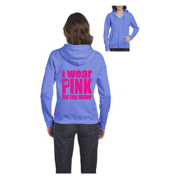 Women's Sweatshirt Full-Zip Pullover - I Wear Pink For My Sister