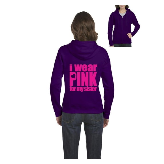 Women's Sweatshirt Full-Zip Pullover - I Wear Pink For My Sister