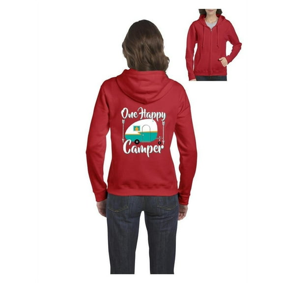 Women's Sweatshirt Full-Zip Pullover - ONE HAPPY CAMPER