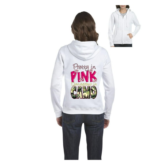 Women's Sweatshirt Full-Zip Pullover - Pretty in Pink Dangerous in Camo