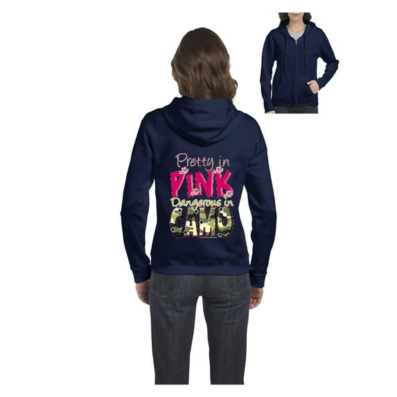 Women's Sweatshirt Full-Zip Pullover - Pretty in Pink Dangerous in Camo