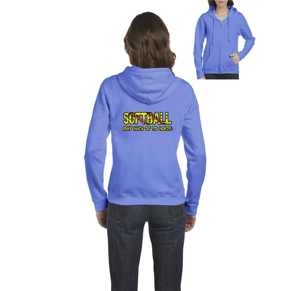 Women's Sweatshirt Full-Zip Pullover - Softball Play Hard or Go Home