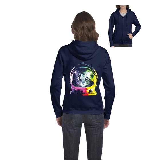 Women's Sweatshirt Full-Zip Pullover - Space Cat