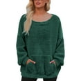 thumbnail image 1 of Women's Sweatshirt Fuzzy Plus Size Long Sleeve Crew Neck Pullover Tops with Pocket Solid Color Casual Cozy Soft Winter Fall Women's Sweatshirts Green XXXL, 1 of 4